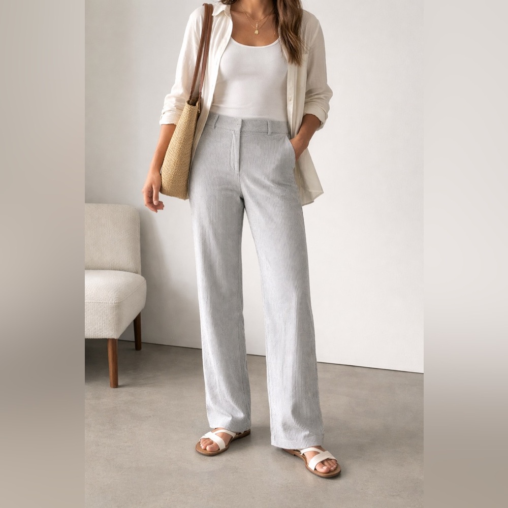 Elegant Women's Wide Leg Cream striped Pants